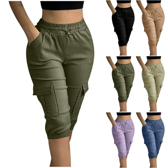 Womens Shorts,,Xunlbb Fashion Women Drawstring Casual Solid Elastic Waist Pocket Half Shorts Pants ,Purple 2XL