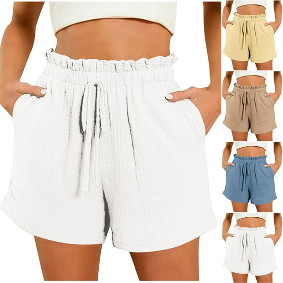 Womens Shorts,,Xunlbb Women Casual Solid Elastic Waist Pocket Fashion Short Pants ,A-Navy M