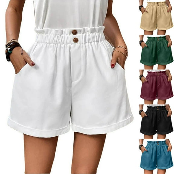 Womens Shorts,,Xunlbb Women's Fashion Casual Elastic Waist Solid Color Loose Wide Leg Shorts ,Green XL