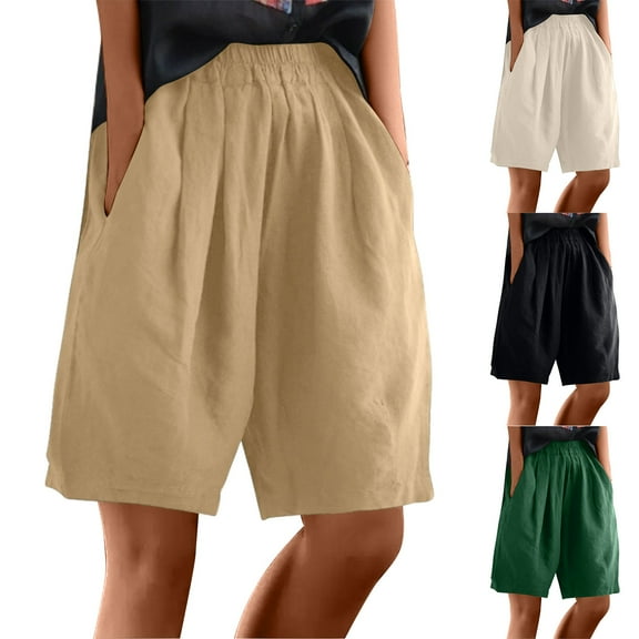 Womens Shorts,,Xunlbb Womens Cotton And Linen Solid Color Semi Elastic High Waisted Loose Women's Casual Pants ,Beige XL