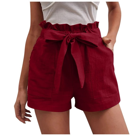 Womens Shorts for Bowknot Belted Elastic High Waisted Summer Beach Casual Summer Jean Shorts with Pockets S-2XL