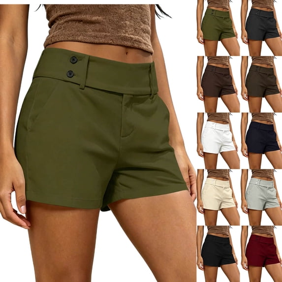 Womens Shorts with Pockets Summer Golf Workout Running Shorts Army Green Casual High Waisted Size L