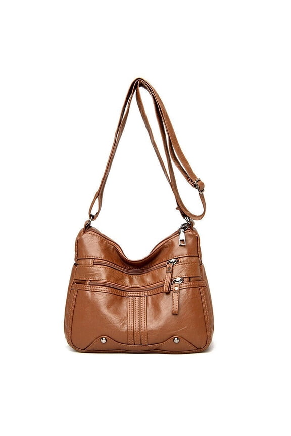 Womens Shoulder Bag Ladies Multi Pocket Messenger Handbag Cross Body Bags -Brown