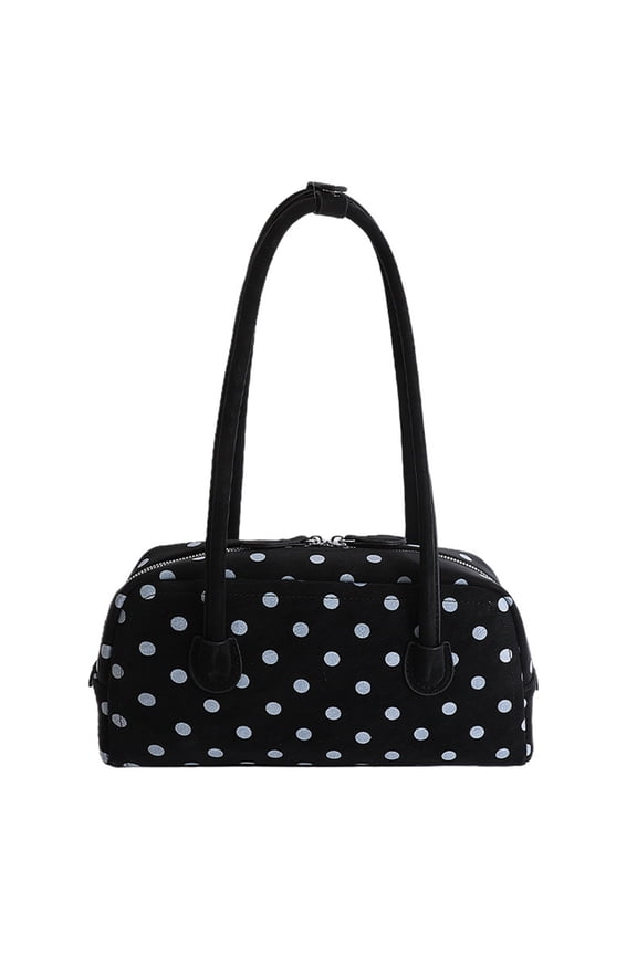 Womens Shoulder Bag White Polka Dots on Black Classic Tote Handbags Fashion Clutch Hobo Purse with Zipper for Travel Casual