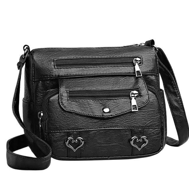 Womens Shoulder Bags Heart Decor Crossbody Bag Vintage PU Leather Shoulder Bag Multi Pockets