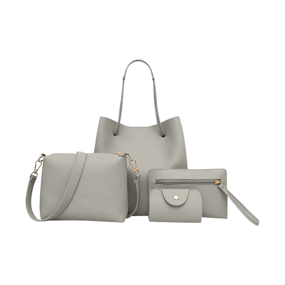Womens Shoulder Handbag Minimalist Clean Pebbled Faux Leather Tote Portable Top Handle Bags With 4 Pack