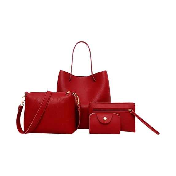 Womens Shoulder Handbag Minimalist Clean Pebbled Faux Leather Tote Portable Top Handle Bags With 4 Pack