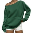 thumbnail image 1 of Womens off The Shoulder Sweatshirt Comdrip off The Shoulder Sweatshirt for Women Oversized Long Sleeve Fleece Basic Pullover Sweatshirts with Pockets Cute Sweatshirts Blackish Green L, 1 of 6