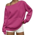 thumbnail image 1 of Womens off The Shoulder Sweatshirt Comdrip off The Shoulder Sweatshirt for Women Oversized Long Sleeve Fleece Basic Pullover Sweatshirts with Pockets Cute Sweatshirts Hot Pink M, 1 of 6