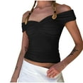 thumbnail image 1 of Womens Off the Shoulder Top Sleeveless Backless Y2K Crop Top Sexy V Neck Slim Fit Bustier Shirt Twist Knot Front Cap Sleeve Tank Going Out Slim Fitted Outfits Casual Summer Fashion, 1 of 7