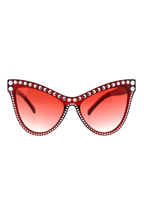 Womens Show Bulb Sign Engraving Plastic Cat Eye Horned Sunglasses Red