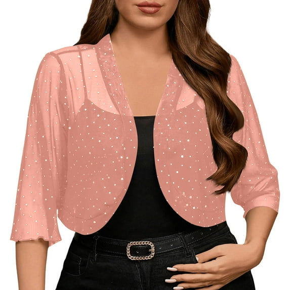 Womens Shrug Chiffon Cardigans Open Front Short Sleeve Bolero for Evening Dressy Sprakly Sequins Tops Coverups
