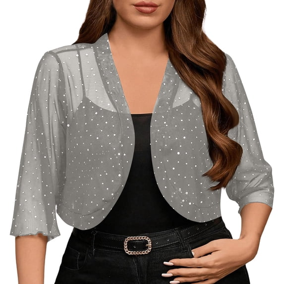Womens Shrug Chiffon Cardigans Open Front Short Sleeve Bolero for Evening Dressy Sprakly Sequins Tops Coverups