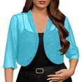 thumbnail image 1 of Womens Shrug Chiffon Cardigans Open Front Short Sleeve Bolero for Evening Dressy Sprakly Sequins Tops Coverups, 1 of 5
