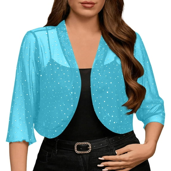 Womens Shrug Chiffon Cardigans Open Front Short Sleeve Bolero for Evening Dressy Sprakly Sequins Tops Coverups