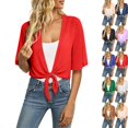 thumbnail image 1 of Womens Shrugs for Summer Cropped Cardigan Short Sleeve Open Front Sheer Shawl Cardigans Lightweight Chiffon Bolero Red M, 1 of 7