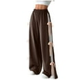 thumbnail image 1 of Womens Side Bow Tie Pant Baggy Fashion Wide Leg Sweatpants Elastic Waisted Contrast Casual Loose Fit Trousers, 1 of 6