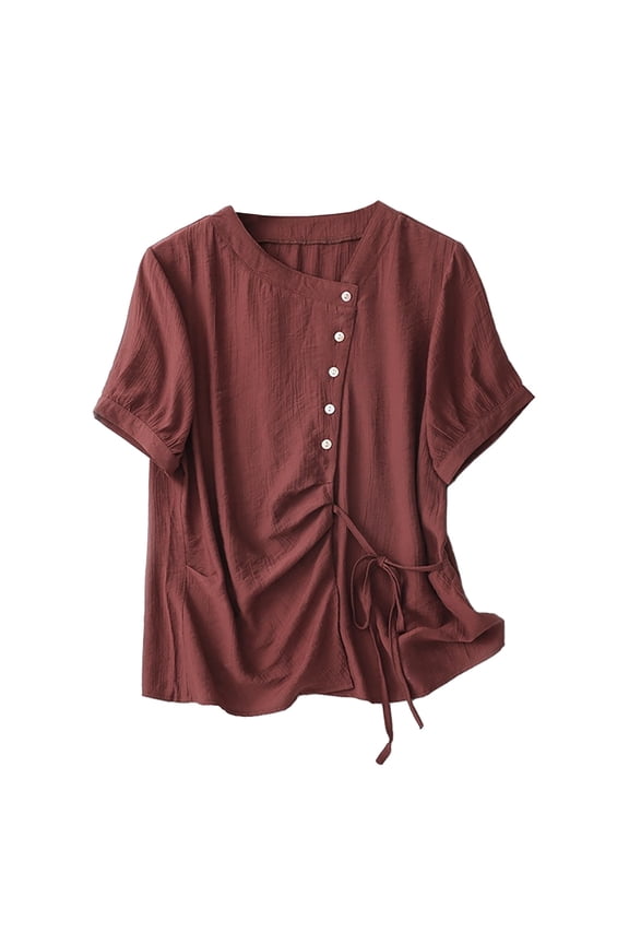 Womens Side Lace Shirts Casual Loose Shirt Short Sleeve Button down Blouses Summer Beach Comfy Blouses Tee