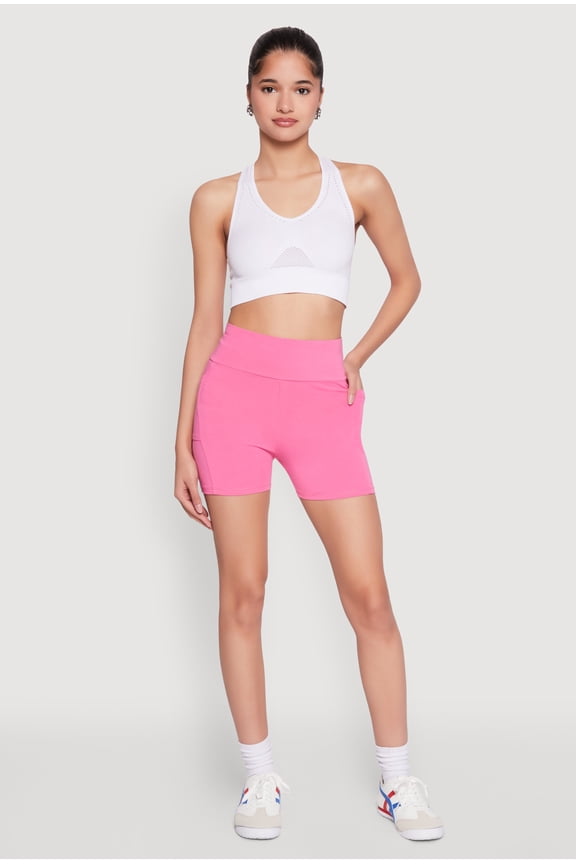 Womens Side Pocket High Waist Biker Shorts