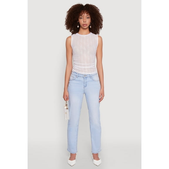 Womens Side Ruched Sleeveless Mesh Top