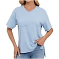 thumbnail image 1 of Womens Side Slit Summer Tops, Short Sleeve Shirts for Women Casual Loose Fit Solid Color V Neck T-Shirts with Pockets, 1 of 6