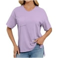thumbnail image 1 of Womens Side Slit Summer Tops, Short Sleeve Shirts for Women Casual Loose Fit Solid Color V Neck T-Shirts with Pockets, 1 of 6