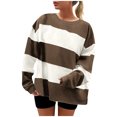 thumbnail image 1 of Womens Side Slit Tops, Long Sleeve Pullover for Women Fall Fashion Loose Fit Striped Printed Oversized Crewneck Sweatshirts S-2XL, 1 of 4