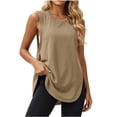 thumbnail image 1 of Womens Side Slit Workout Tank Tops Cotton Blend Sleeveless T Shirts Oversized Summer Casual Yoga Gym Tees Khaki L(L), 1 of 8