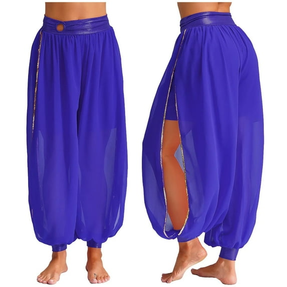 Womens Side Split Pants For Belly Dancing Chiffon O-ring Belly Dance