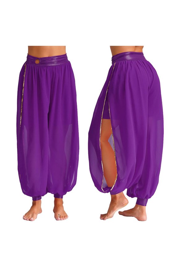 Womens Side Split Pants For Belly Dancing Chiffon O-ring Belly Dance