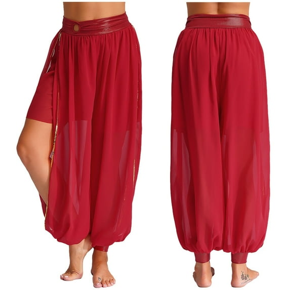 Womens Side Split Pants For Belly Dancing Chiffon O-ring Belly Dance