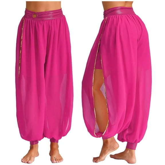 Womens Side Split Pants For Belly Dancing Chiffon O-ring Belly Dance