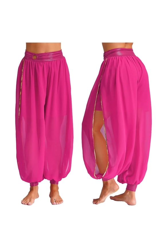 Womens Side Split Pants For Belly Dancing Chiffon O-ring Belly Dance