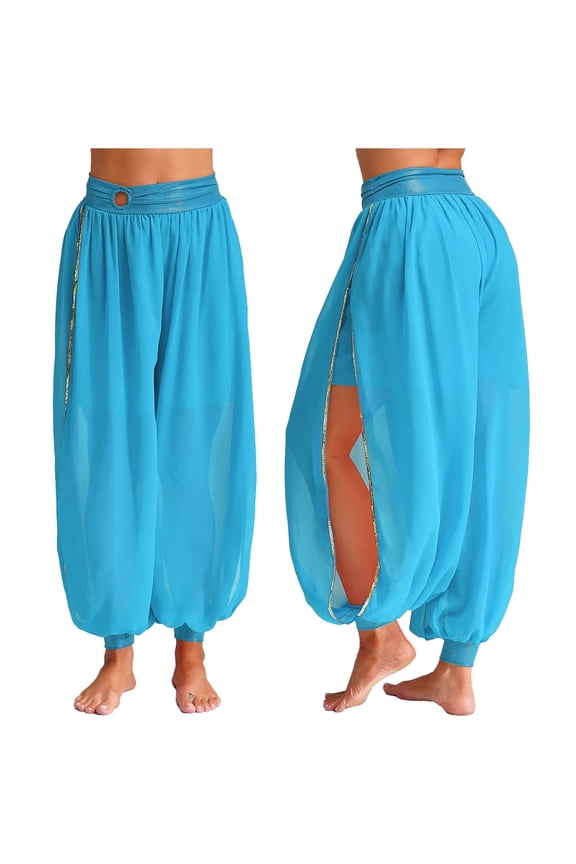 Womens Side Split Pants For Belly Dancing Chiffon O-ring Belly Dance