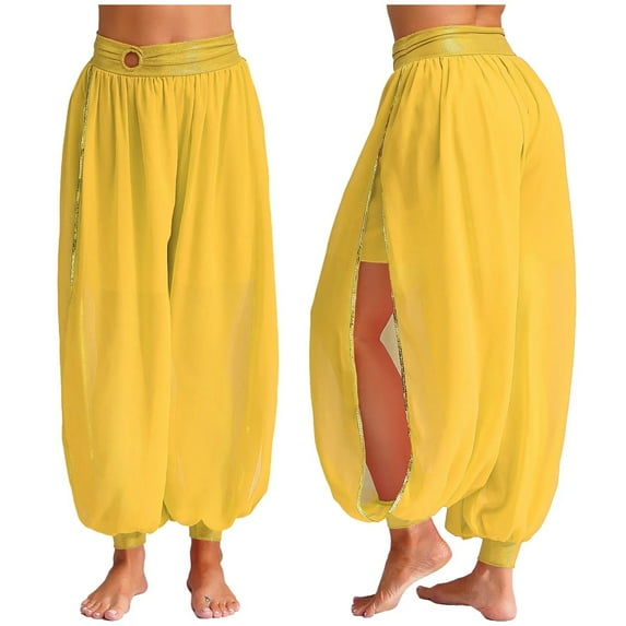 Womens Side Split Pants For Belly Dancing Chiffon O-ring Belly Dance