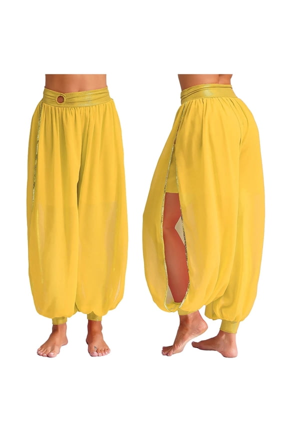 Womens Side Split Pants For Belly Dancing Chiffon O-ring Belly Dance