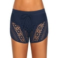 thumbnail image 1 of Womens Side Split Waistband Bokini Swim Lace Shorts with Panty Liner, Navy, X-Large, 1 of 4