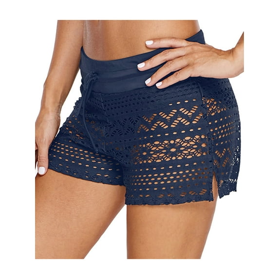 Womens Side Split Waistband Bokini Swim Lace Shorts with Panty Liner