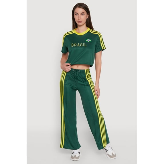 Womens Side Striped High Waisted Wide Leg Active Pants