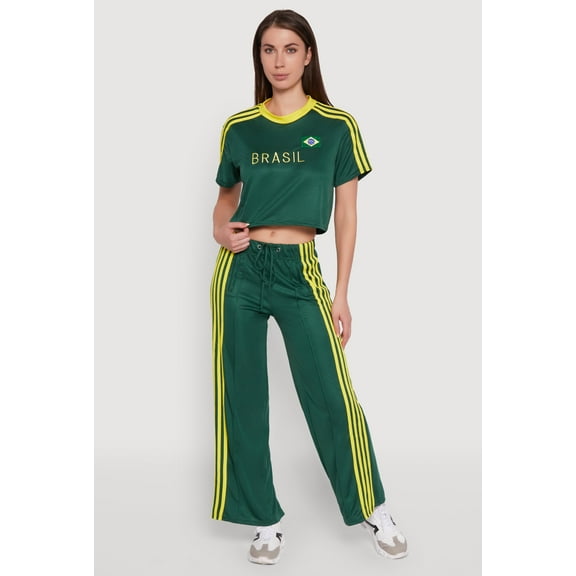 Womens Side Striped High Waisted Wide Leg Active Pants