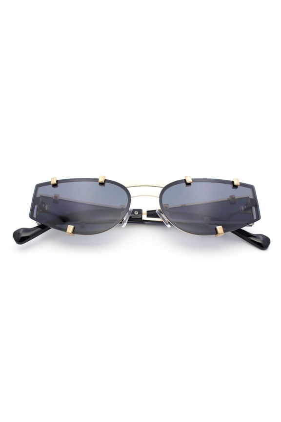 Womens Side Visor Retro Hipster Rimless Taper Rectangle Metal Rim Sunglasses Gold - Black