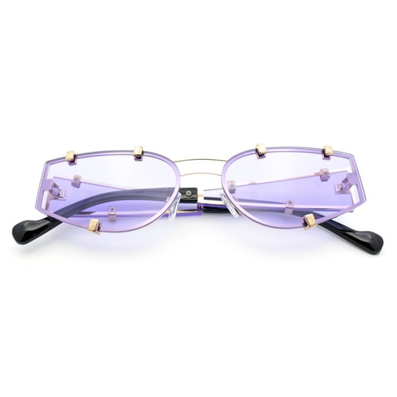 Womens Side Visor Retro Hipster Rimless Taper Rectangle Metal Rim Sunglasses Gold - Purple