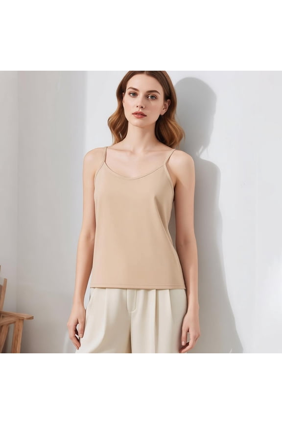 Womens Silk Camisole Spaghetti Strap Mulberry Silk Cami Tops Stretchable Real Knit Silk Tank Undershirt for Layerling Khaki L