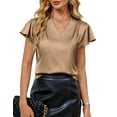 thumbnail image 1 of Womens Silk Dressy Casual Business Blouse Ruffle Sleeve Tops Summer V Neck Pleated Work Shirts Khaki XL, 1 of 7