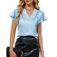 thumbnail image 1 of Womens Silk Dressy Casual Business Blouse Ruffle Sleeve Tops Summer V Neck Pleated Work Shirts S, 1 of 7