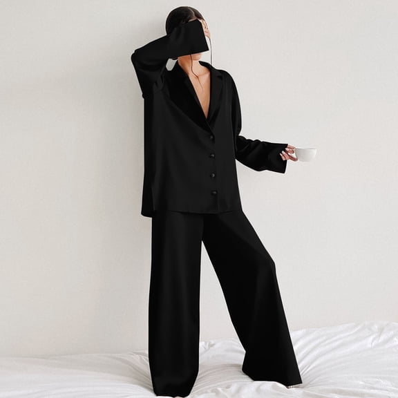 Womens Silk Pajama Sets Long Sleeve Comfy Button Down Satin Pjs 2 Piece Sleep Sets for Women