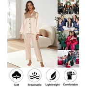LONGZHUO Womens Silk Pajama Sets Long Sleeve Satin Pajamas Set for Women Classic Button Down Silk Pajamas Women Satin Sleepwear Set Womens Soft Loungewear Set with Long Pants, S-XL (Champagne)