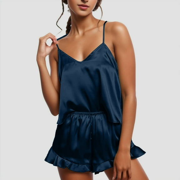 Silk Satin Pajama Set for Women 2 Pcs Cami Top and Shorts Set Loungewear for Women Cute Pajamas