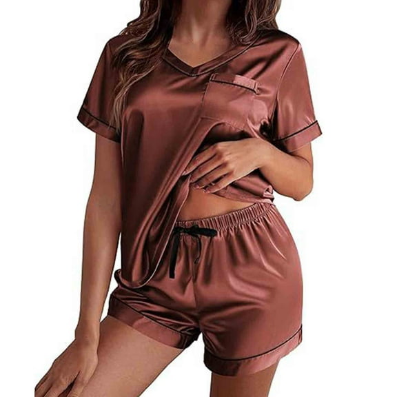 Womens Silk Pajamas 2 Pcs Womens Shorts Pajama Set Button Up Lounge Sets Cute Nightgowns for Women