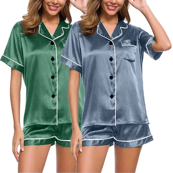 Womens Silk Pajamas 2 Piece Womens Shorts Pajama Set Button Up Lounge Wear for Women Womens Pajamas